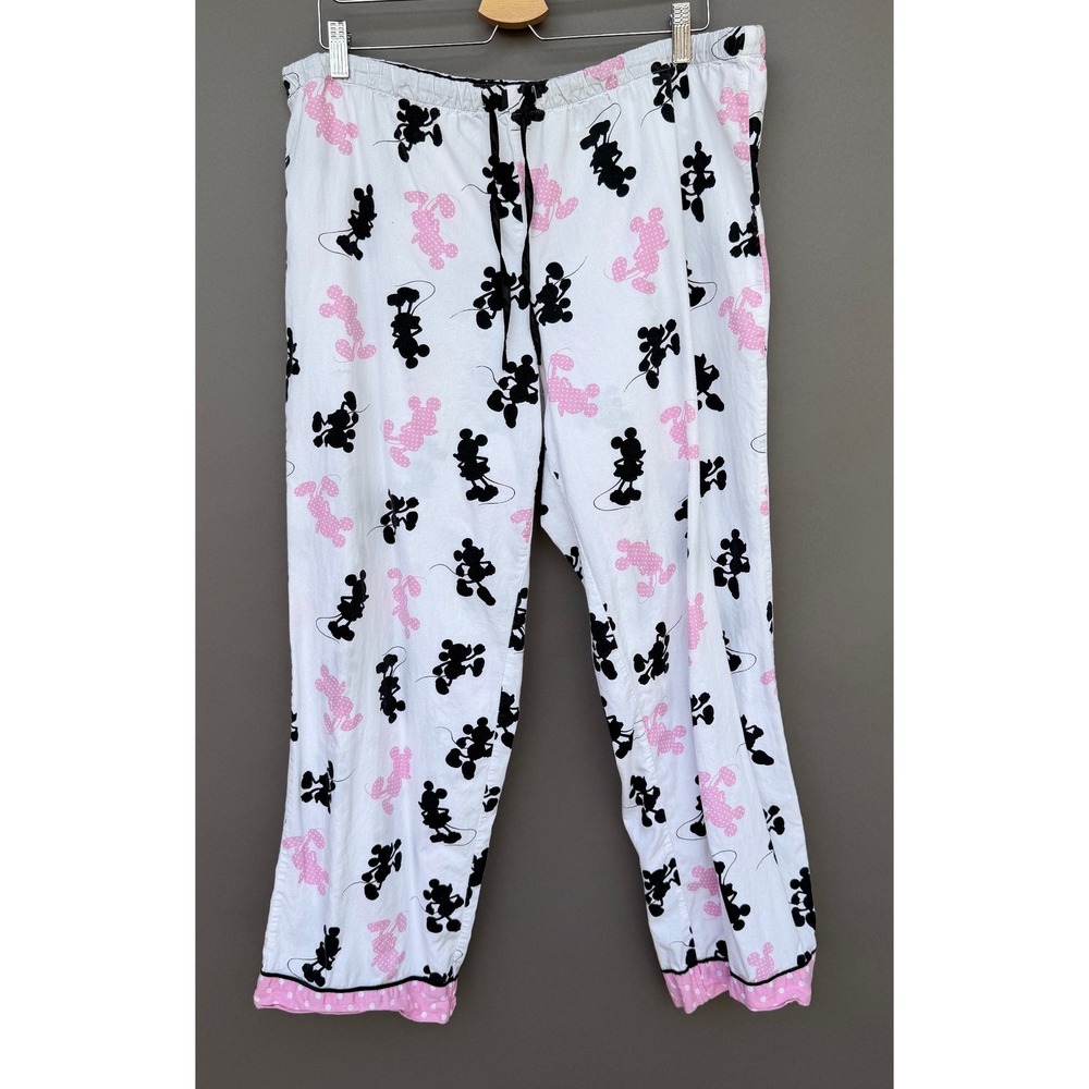 Disney Vintage 2 Minnie Mouse Pajama Pants XL White Pink Polka Dot Cotton Lounge